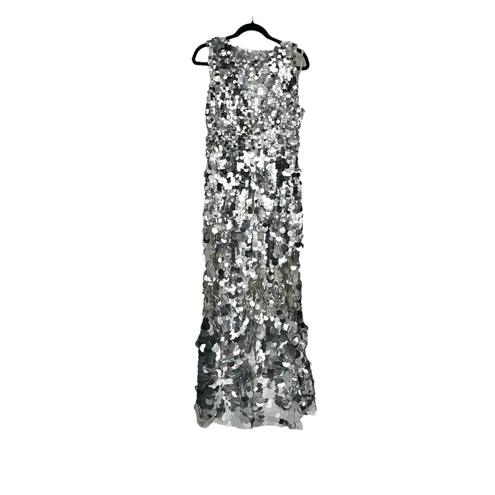 Mac Duggal Embellished Disc Sequin Sleeveless Gown Dress Silver Size 10 NWT - Picture 6 of 12